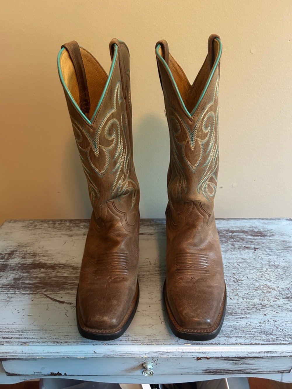 Shyanne Brown Western Boots with Turquoise Trim